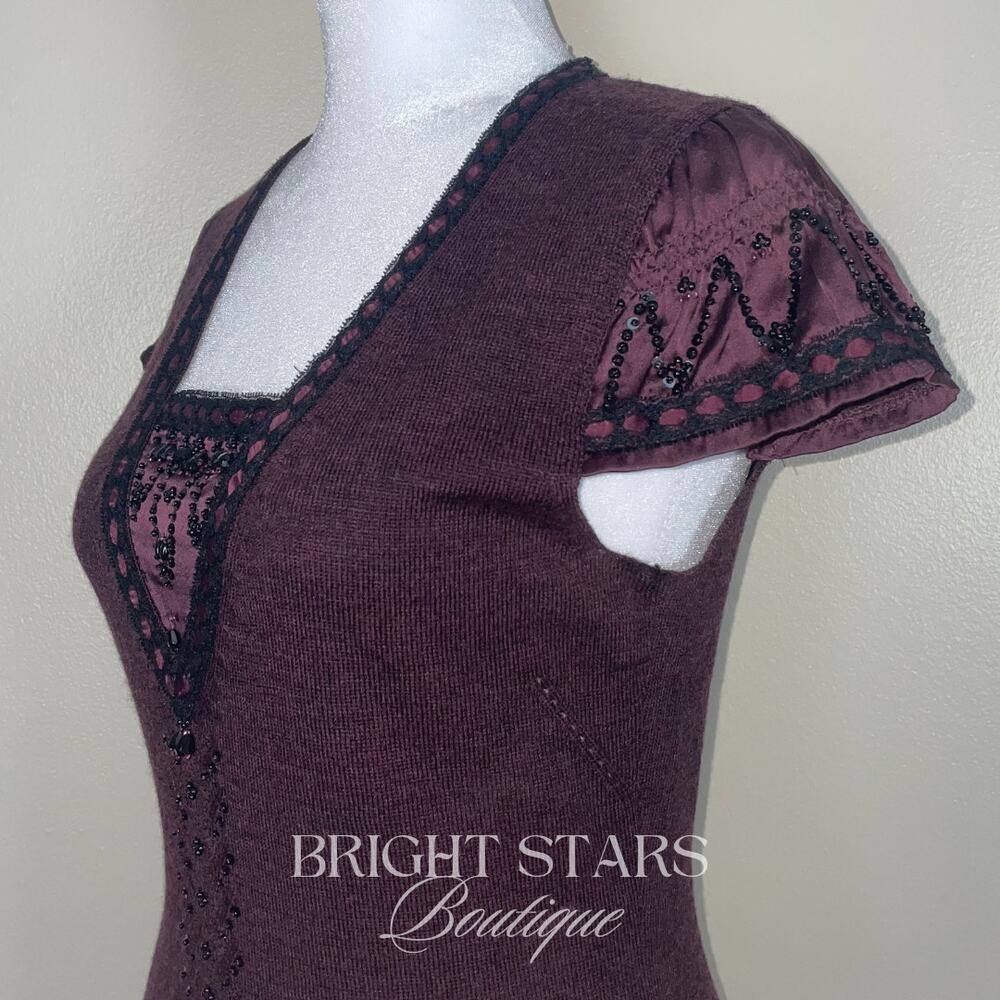 Extremely Rare Vintage Purple Beaded Wool Silk Top ASO Lorelai Gilmore Girls Y2K - Picture 9 of 10